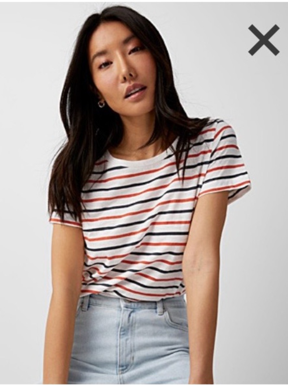 Simons White Crewneck Tee with Red & Black Stripes